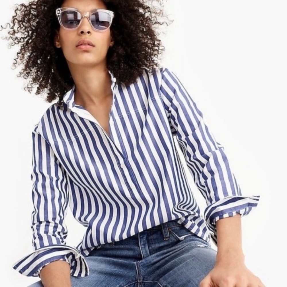 J.Crew Band-collar popover tunic in bold stripe Blouse Shirt  2 Lighthouse A144